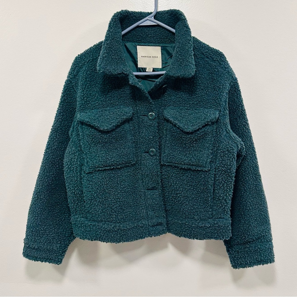 American Eagle Outfitters pine green earthy Sherpa Jacket size oversized XXS - Picture 1 of 4